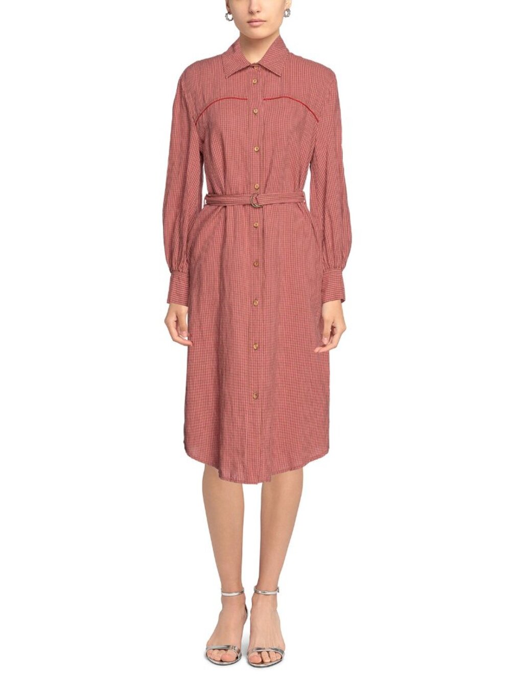 NWT FORTE_FORTE Midi Shirt Dress - M - Wool & Linen Blend Check Western Belt